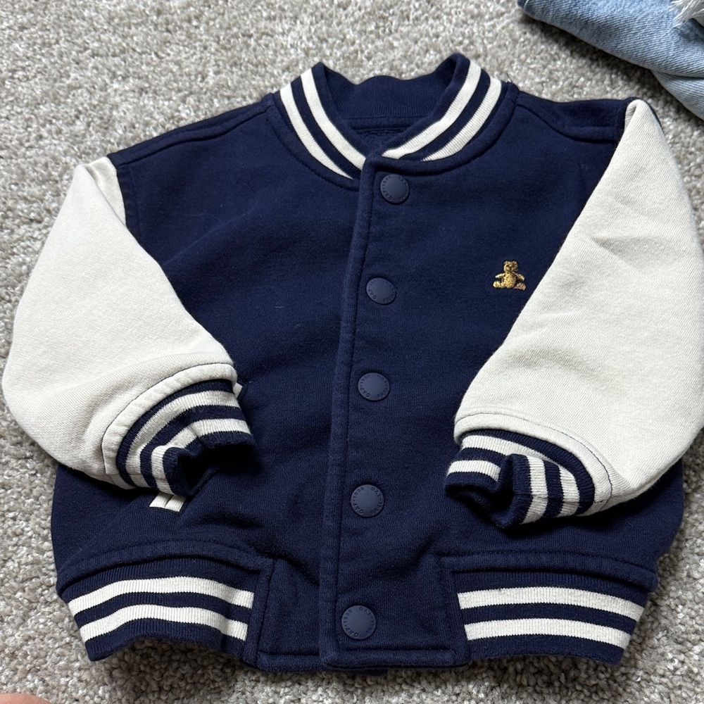 GAP Kids Navy and Cream Varsity Jacket